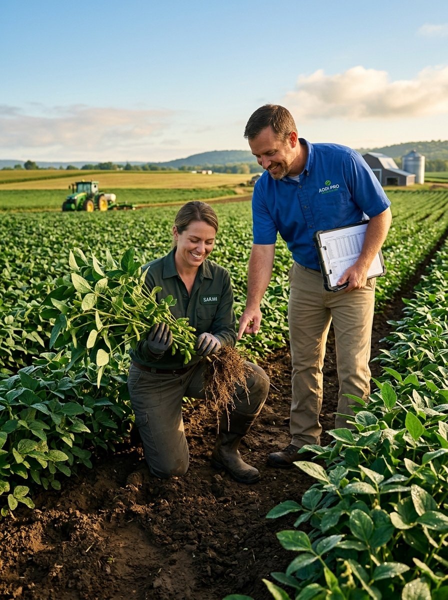 Agronomist and Farmer in High-Yield Crop Field